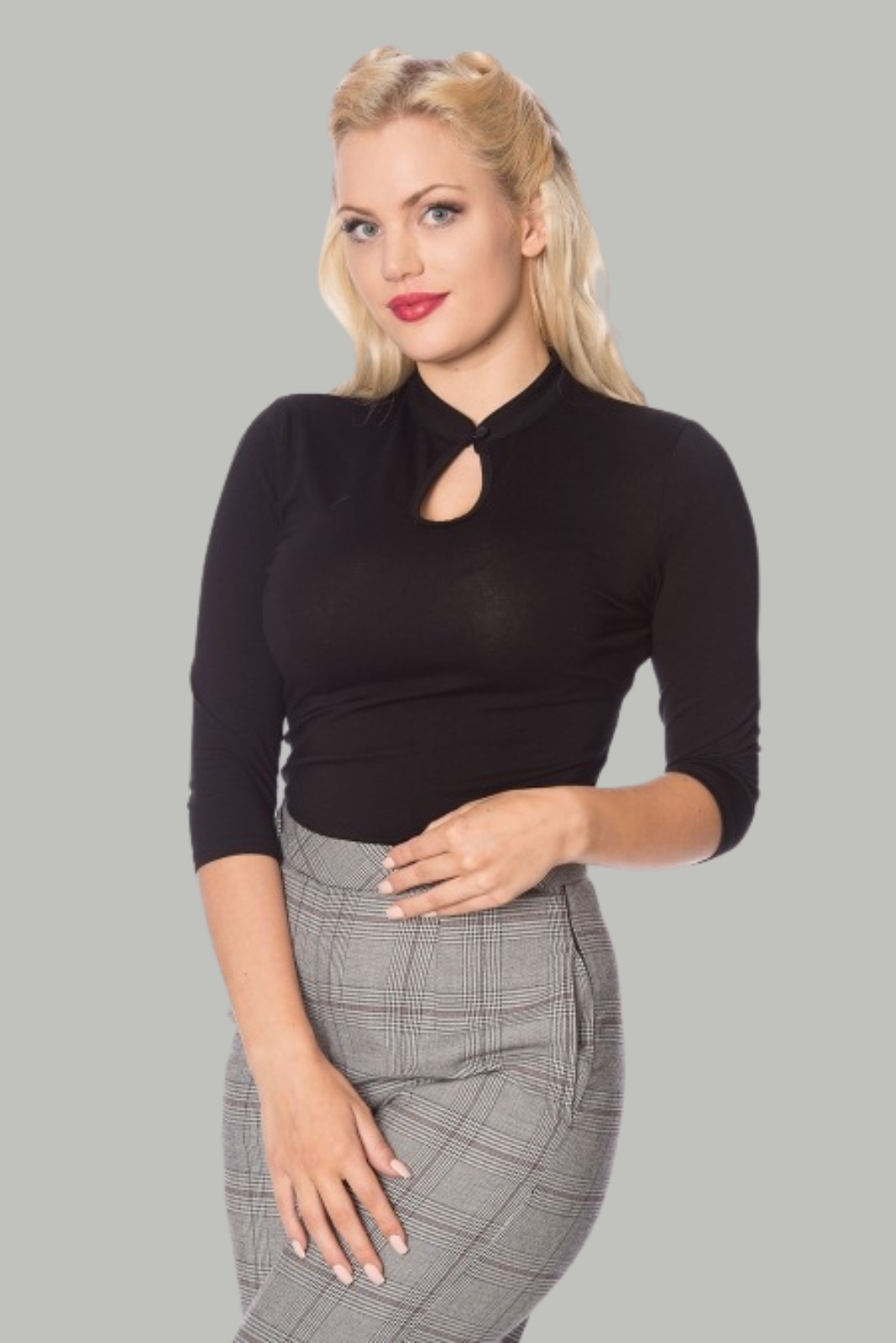 Mandarin Collar Top 3/4 Sleeves