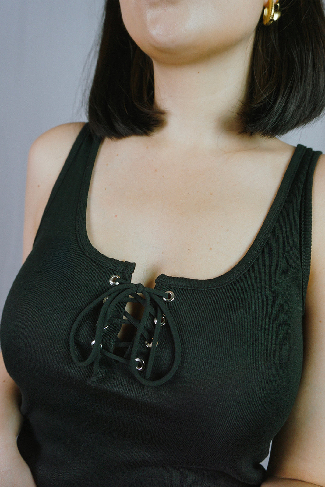 Lace-Up Top Black
