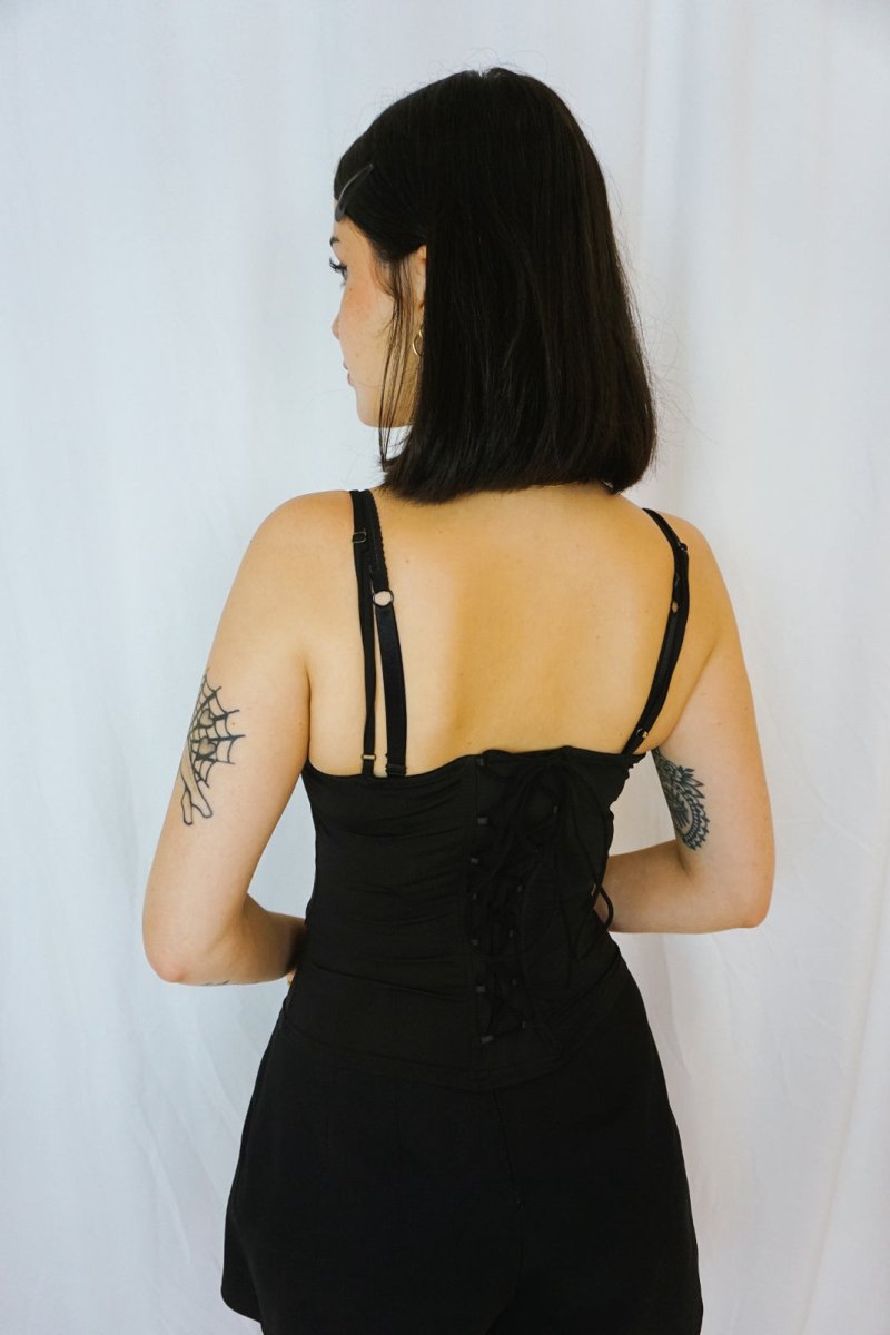 Black Lace-Up Cami - Tops - HOB