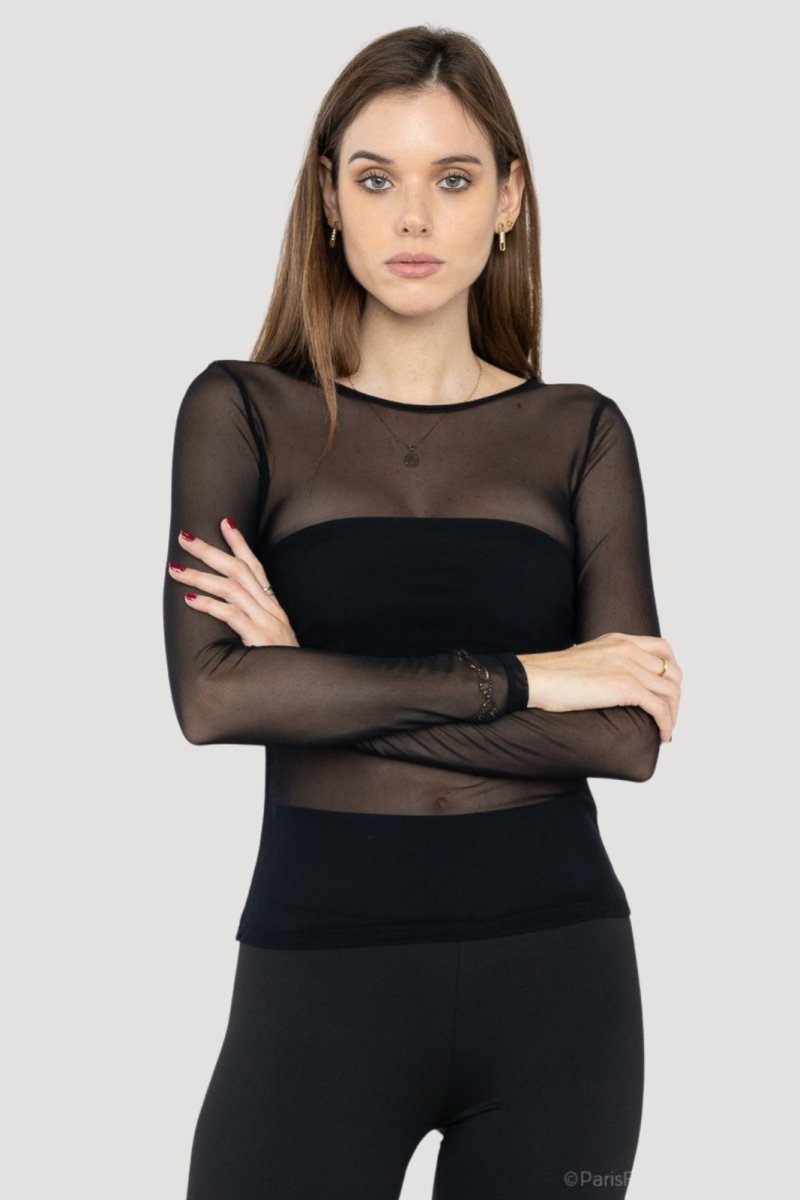 Black Mesh Top - Tops - HOB