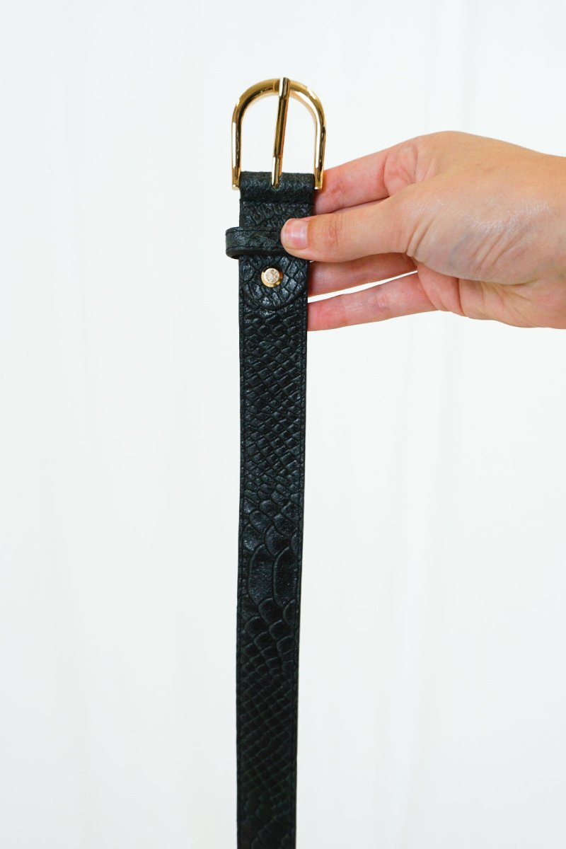Leather Lizard Belt Black - Belts - HOB