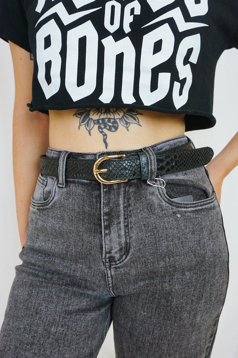 Leather Lizard Belt Black - Belts - HOB