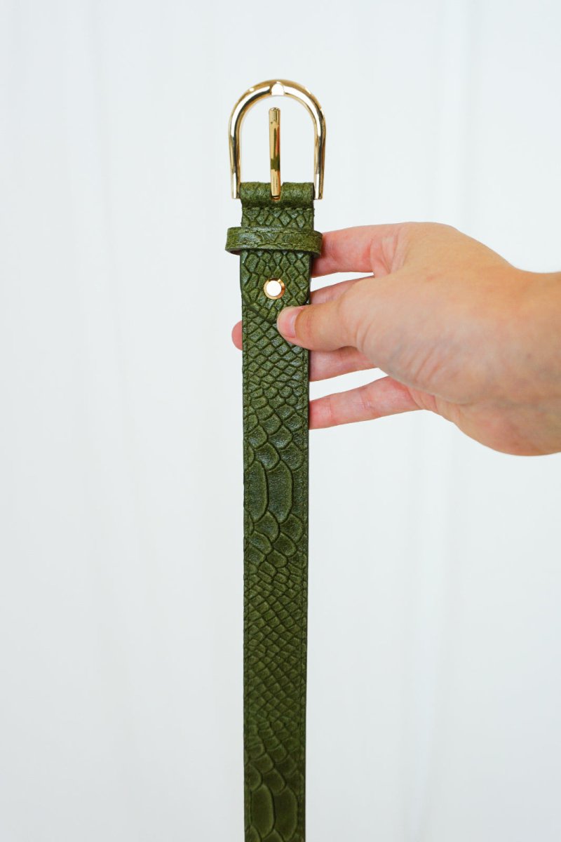 Leather Lizard Belt Green - Belts - HOB