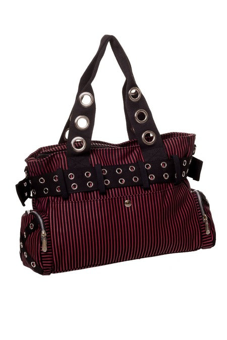 Sweet Revenge Handbag Black & Red Striped