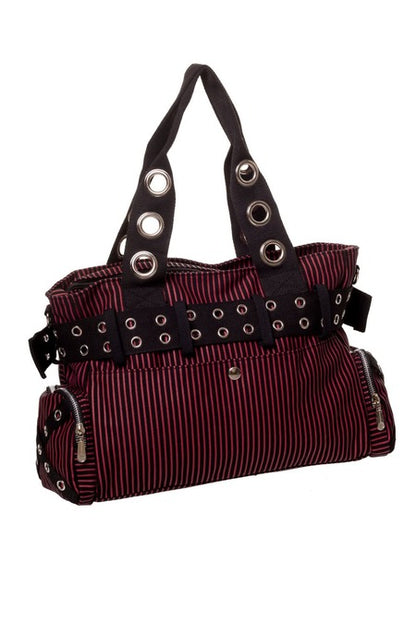 Sweet Revenge Handbag Black & Red Striped