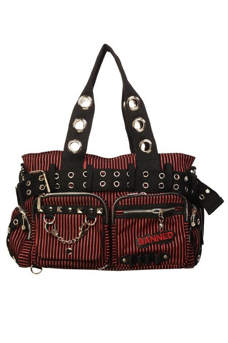Sweet Revenge Handbag Black & Red Striped