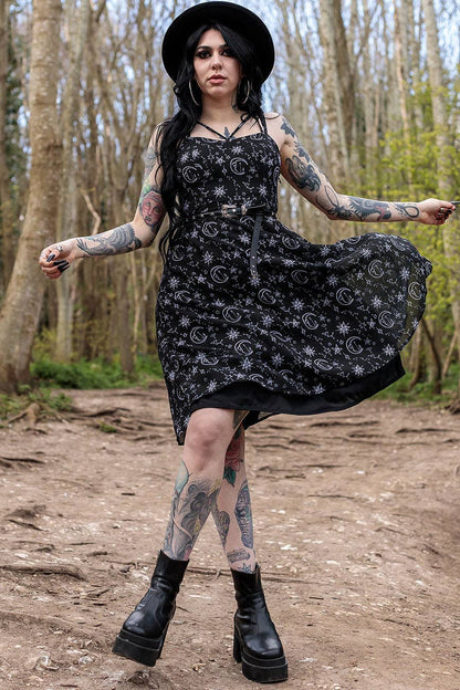Alternative Crossover Midi Moonprint Neck Dress