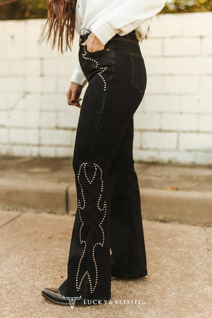 Black Studded Bootcut