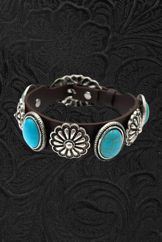 Western Concho Turquoise Leather Bracelet
