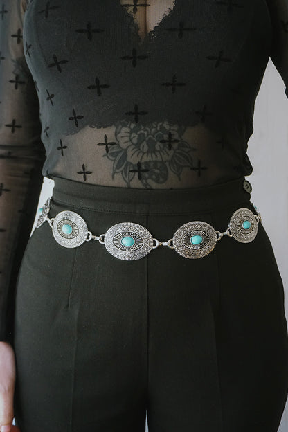 Silver & Turquoise Concho Belt