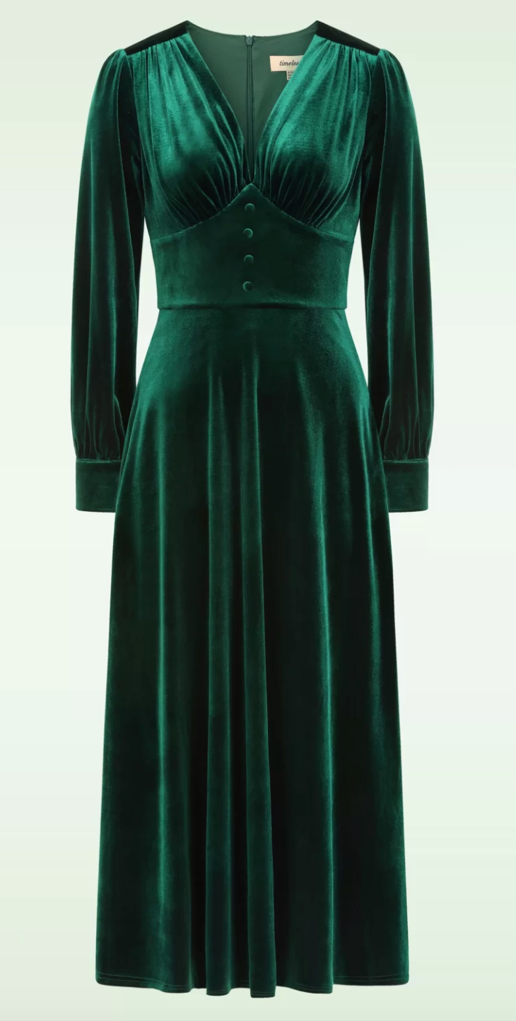 Balia Green Velvet Midi Fit and Flare Swing Dress