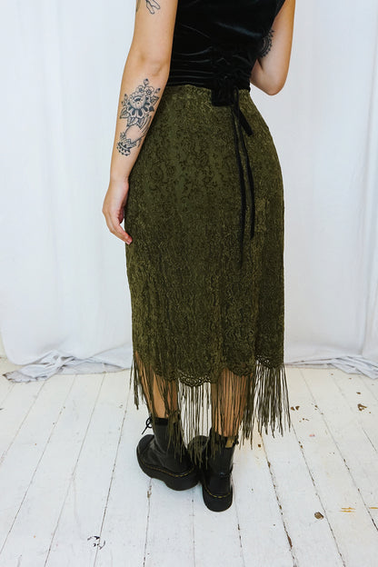 Lemora Fringed Lace Skirt Olive