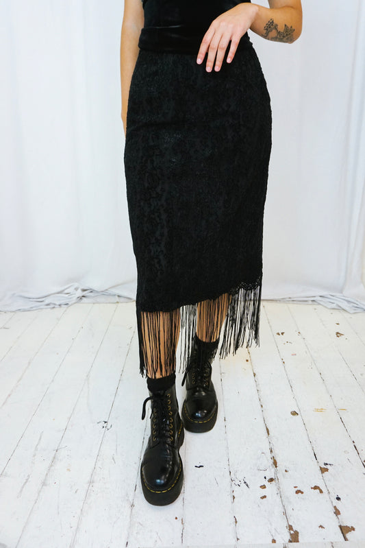 Lemora Fringed Lace Skirt Black