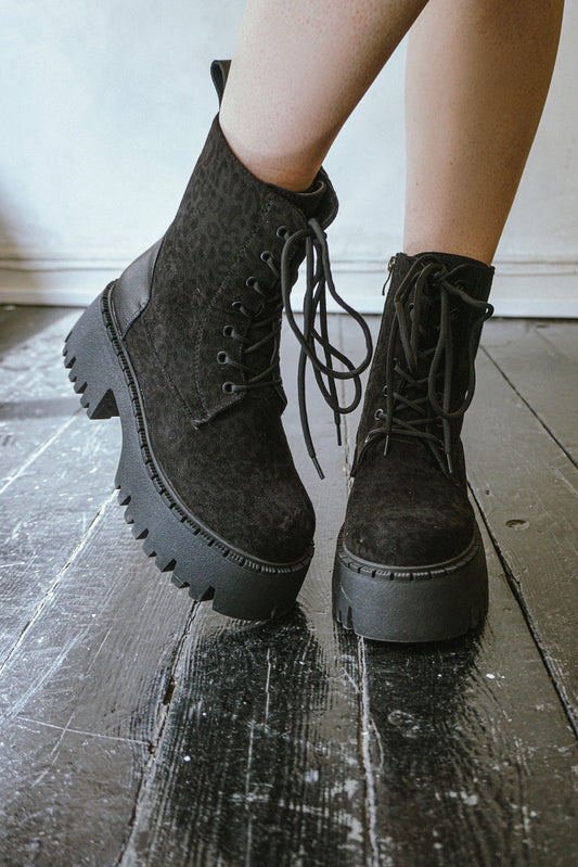 Chunky Leopard Velvet Boots