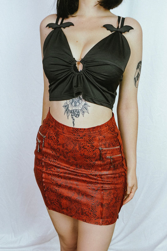 Red Suede Snake Skirt