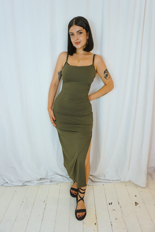 Olive Maxi Dress with Slit