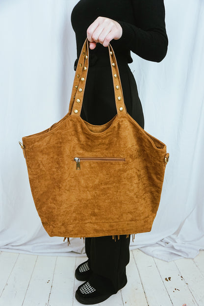 Fringed & Studded Big Bag Brown