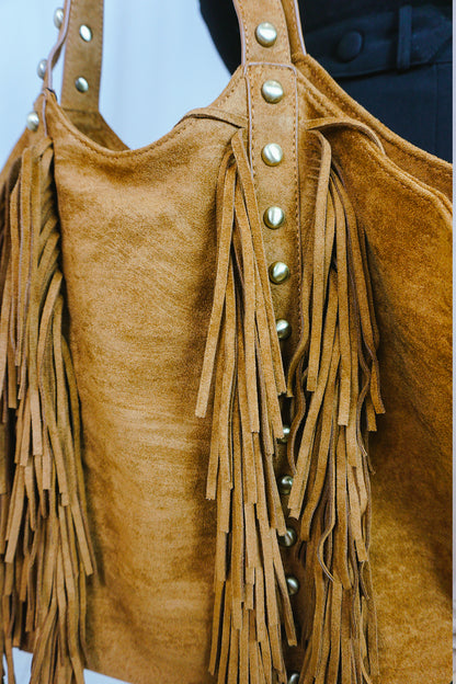 Fringed & Studded Big Bag Brown