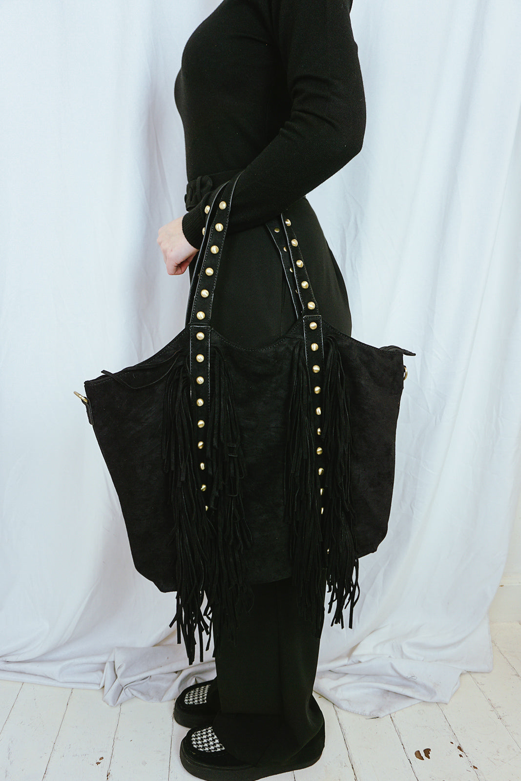 Fringed & Studded Big Bag Black