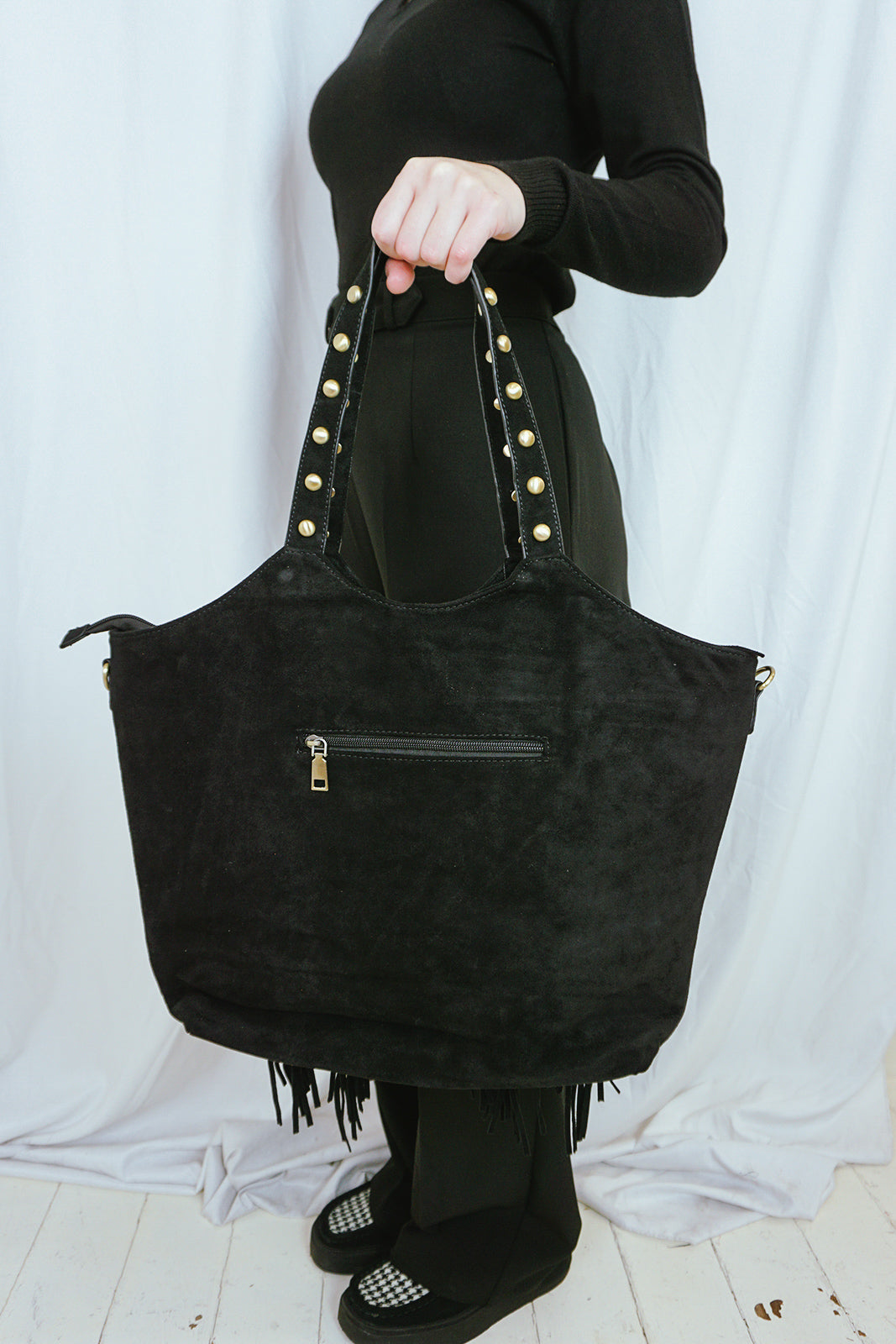 Fringed & Studded Big Bag Black