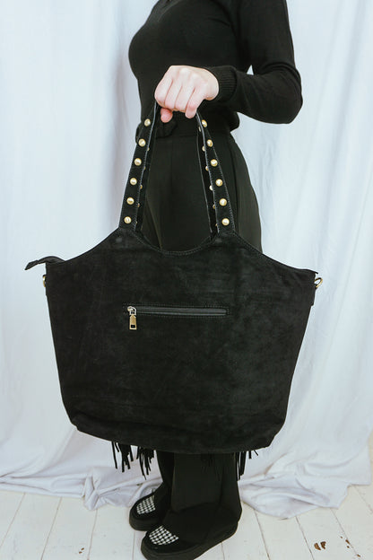 Fringed & Studded Big Bag Black