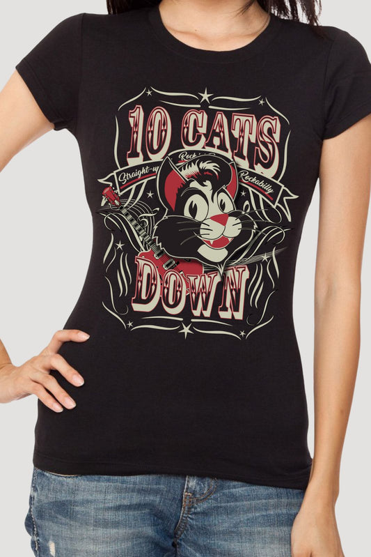 10 Cats Down Shirt Rood
