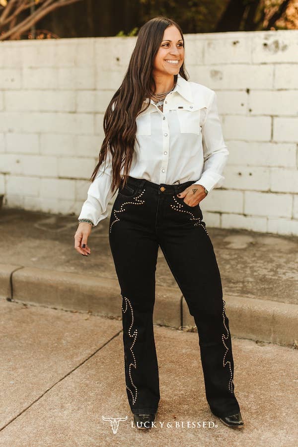 Black Studded Bootcut