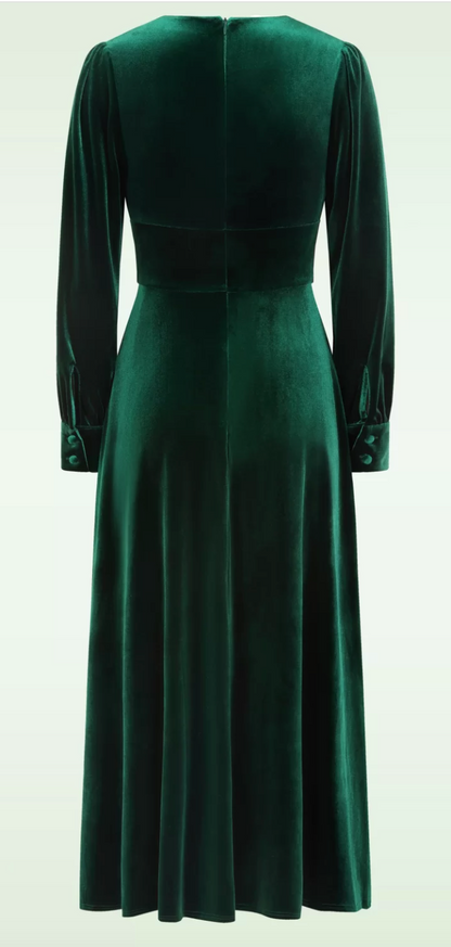 Balia Green Velvet Midi Fit and Flare Swing Dress