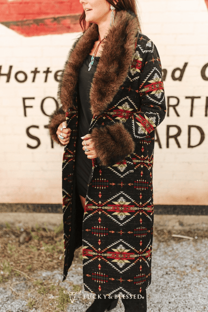 Black Aztec Coat - Coat - LUCKY & BLESSED