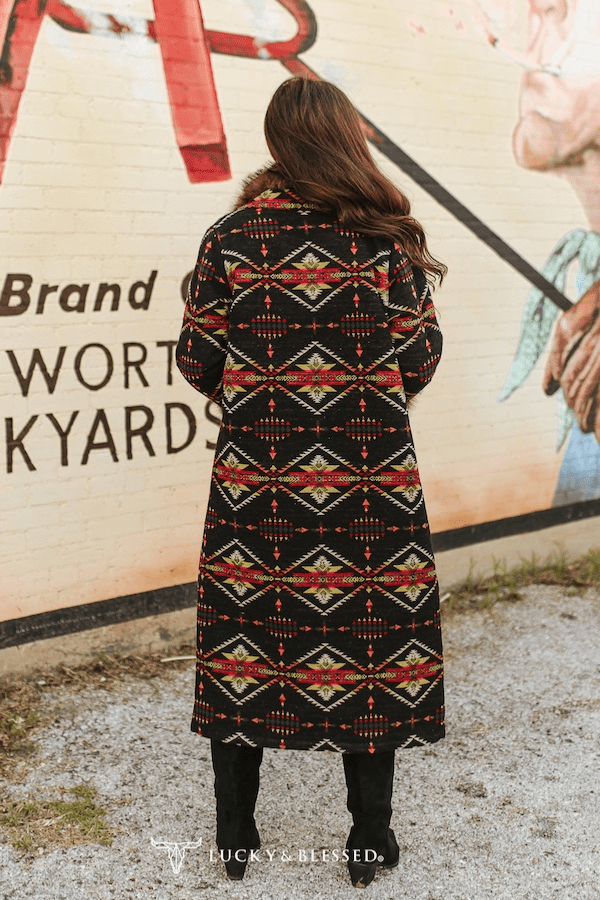 Black Aztec Coat - Coat - LUCKY & BLESSED