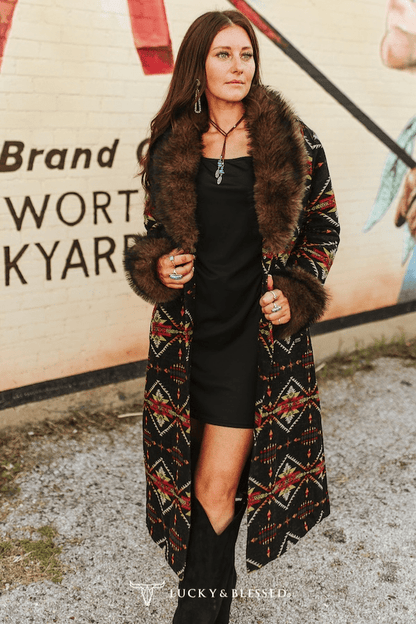 Black Aztec Coat - Coat - LUCKY & BLESSED