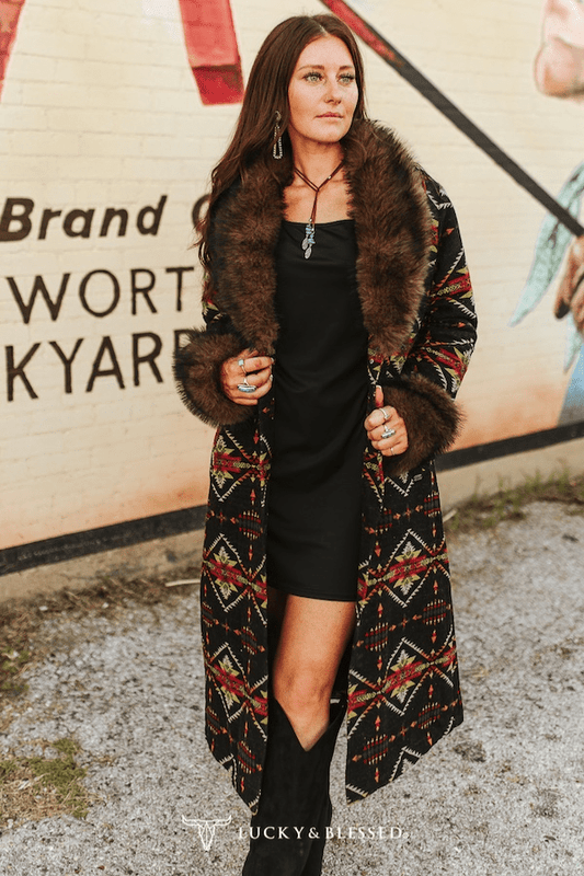 Black Aztec Coat - Coat - LUCKY & BLESSED