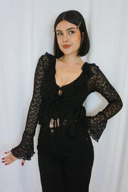 Black Lace Cardigan - Tops - HOB
