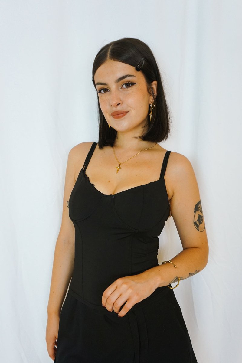 Black Lace-Up Cami - Tops - HOB