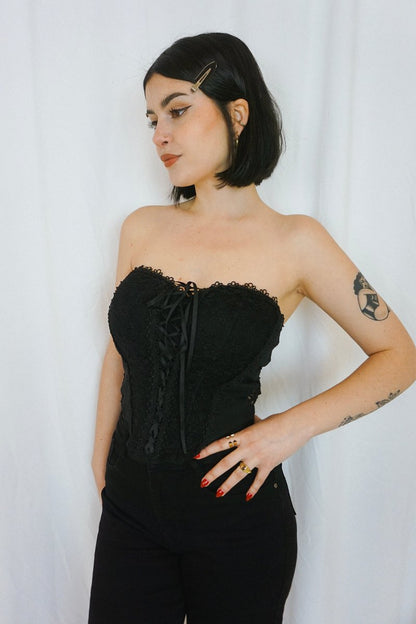 Black Lace - Up Corset Top - Tops - HOB
