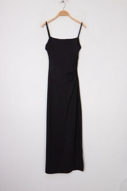 Black Maxi Dress with Slit - Dresses - HOB