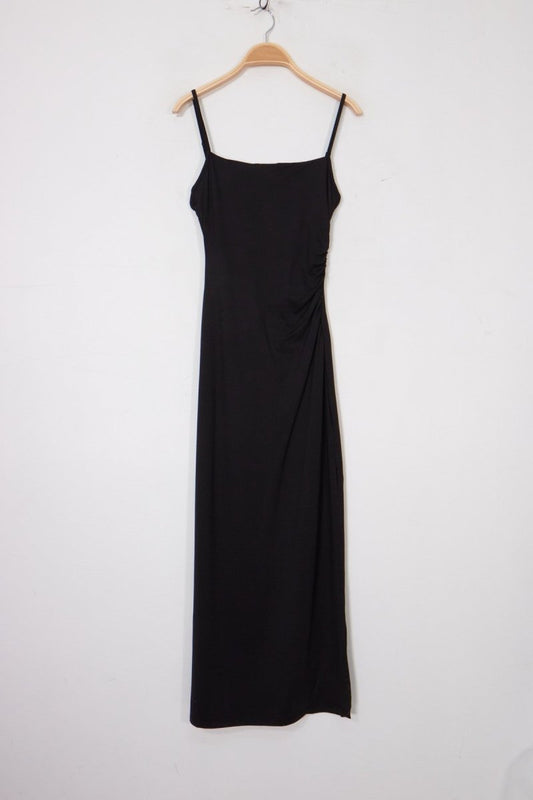 Black Maxi Dress with Slit - Dresses - HOB