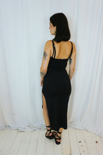 Black Maxi Dress with Slit - Dresses - HOB