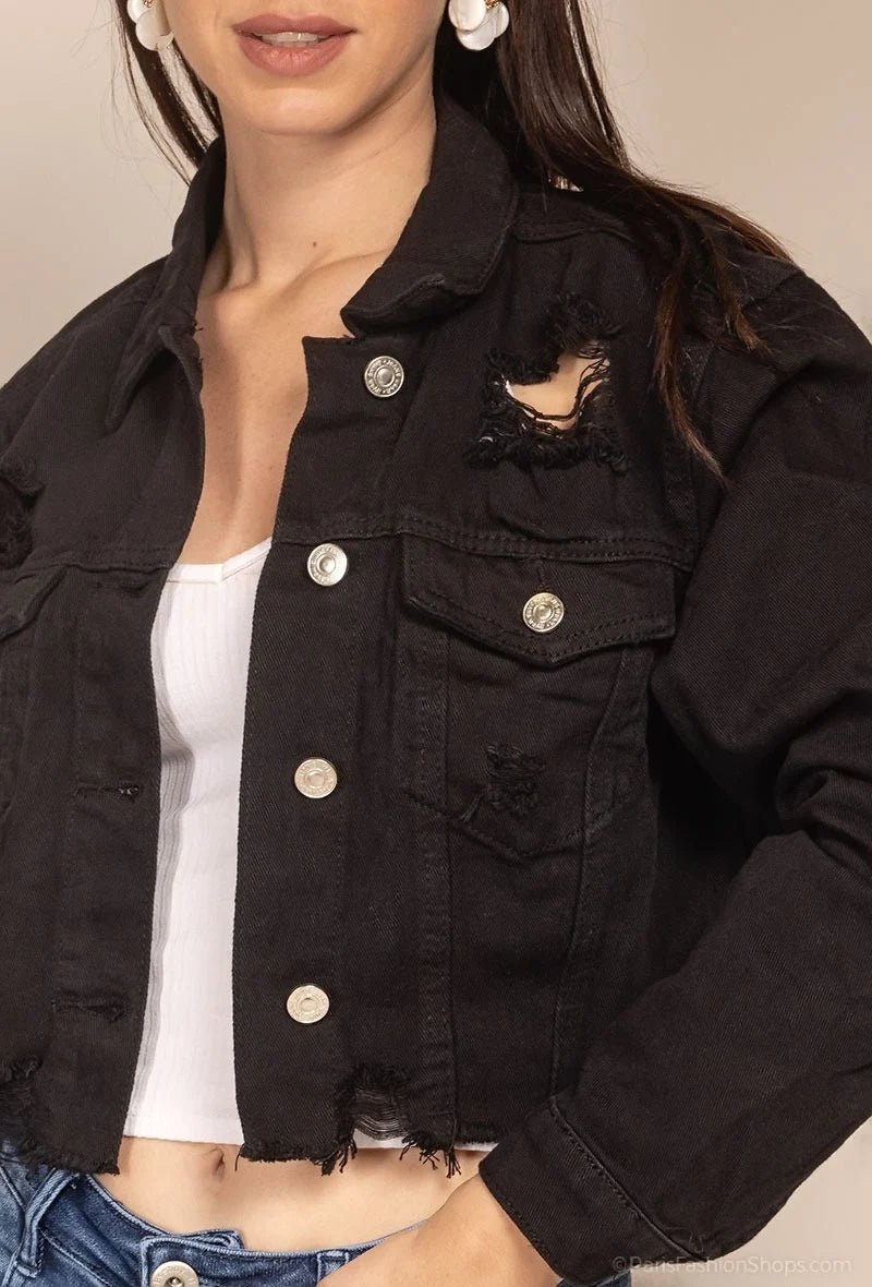 Black Ripped Jacket - Jackets - House of Bones