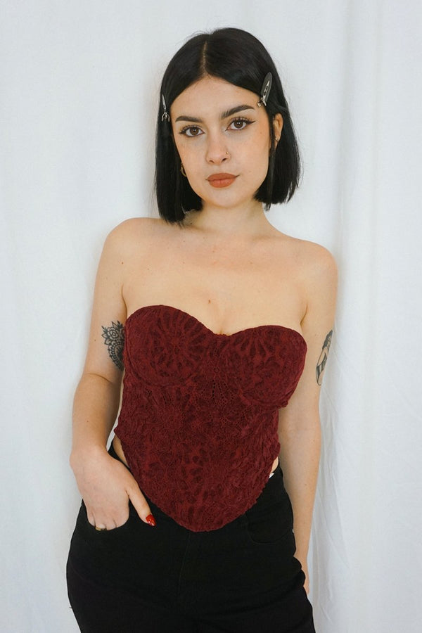 Burgundy Corset Top - Tops - HOB