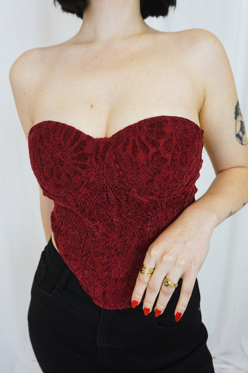 Burgundy Corset Top - Tops - HOB