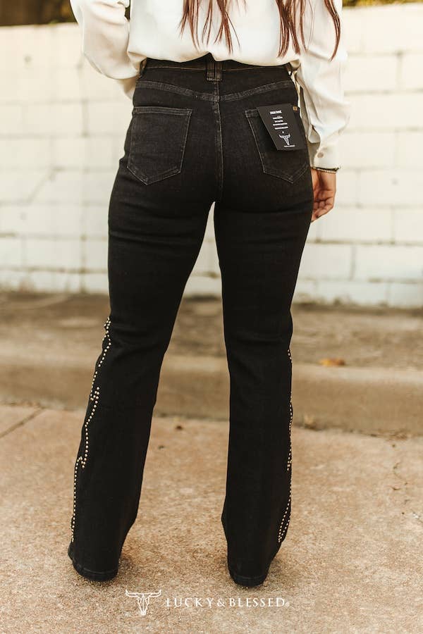 Black Studded Bootcut