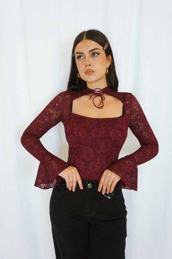 Carmilla Bodysuit Burgundy - Tops - HOB