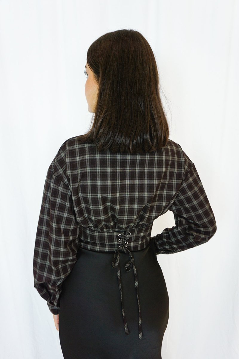 Check Shirt with Open Black Coffee - Tops - HOB