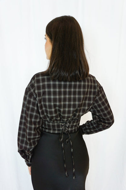 Check Shirt with Open Black Coffee - Tops - HOB