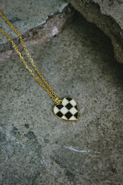 Checked Heart Necklace - Necklace - House of Bones Jewelry