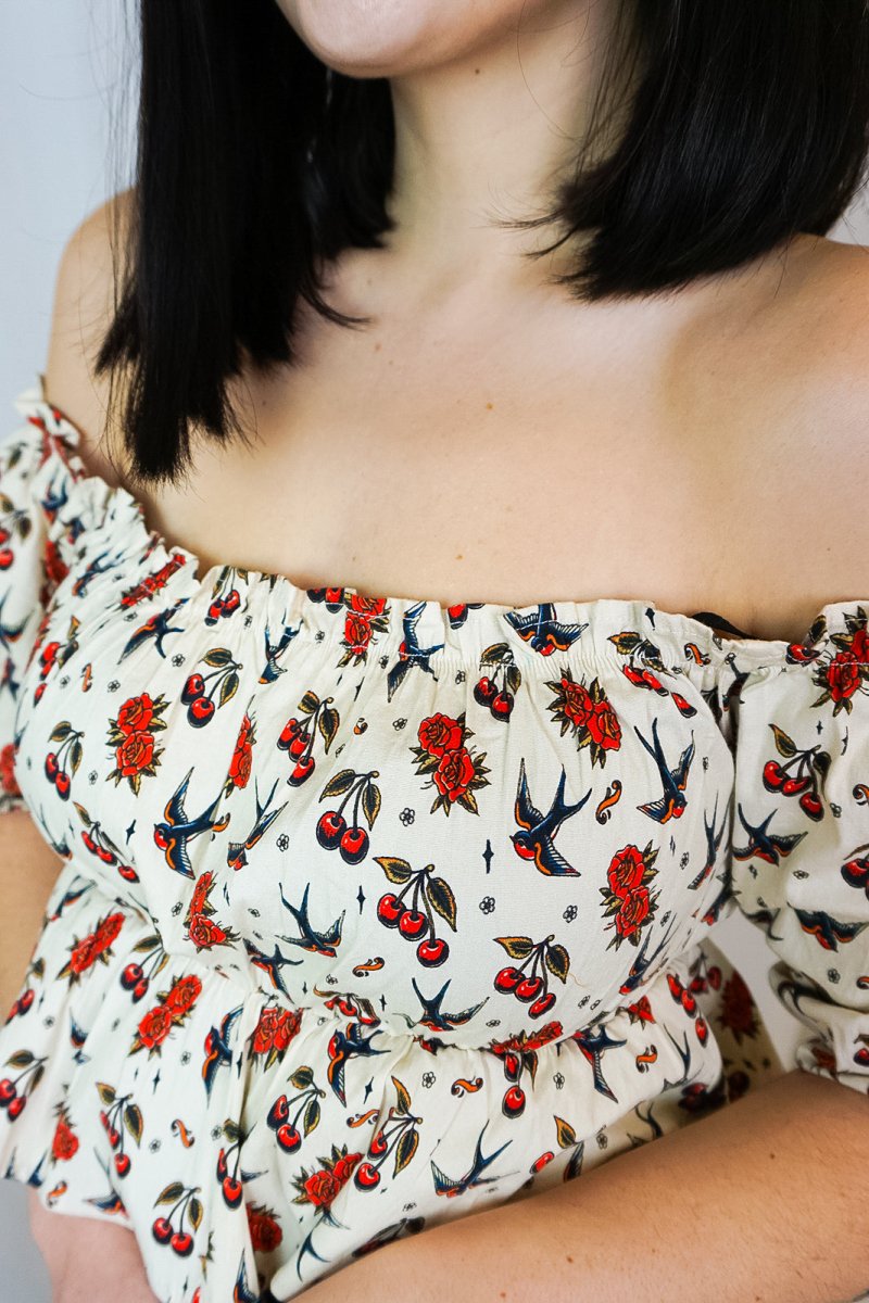 Cherries & Roses Blouse White - Tops - Queen Kerosin