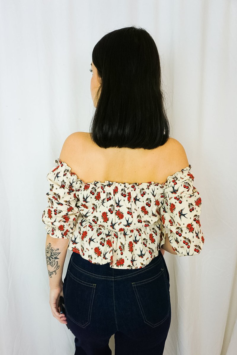 Cherries & Roses Blouse White - Tops - Queen Kerosin