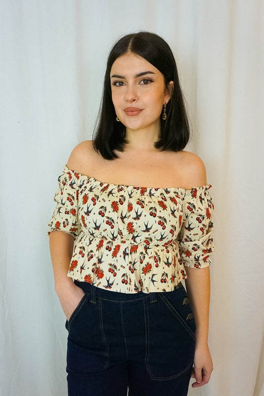 Cherries & Roses Blouse White - Tops - Queen Kerosin