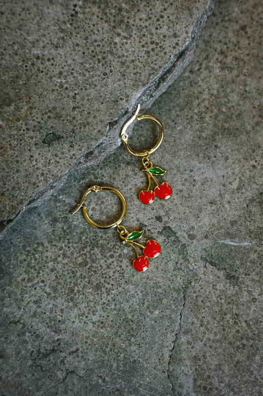 Cherry Earrings Gold - Jewellery - House of Bones Jewelry